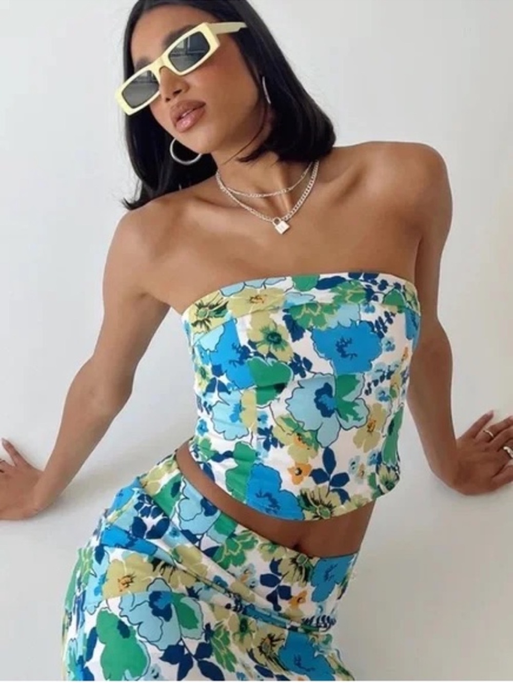 Princess Polly Chadwick Floral Matching Set Top 0 Skirt 2 NWT Blue